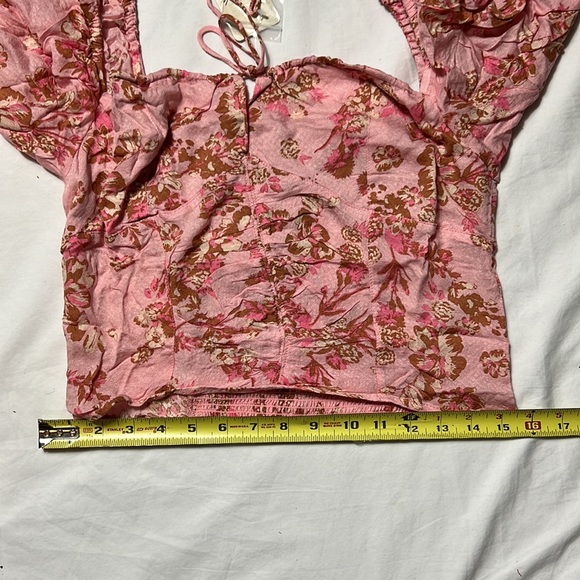 Free people Hilary printed top pink combo size M new with tag - Picture 10 of 12